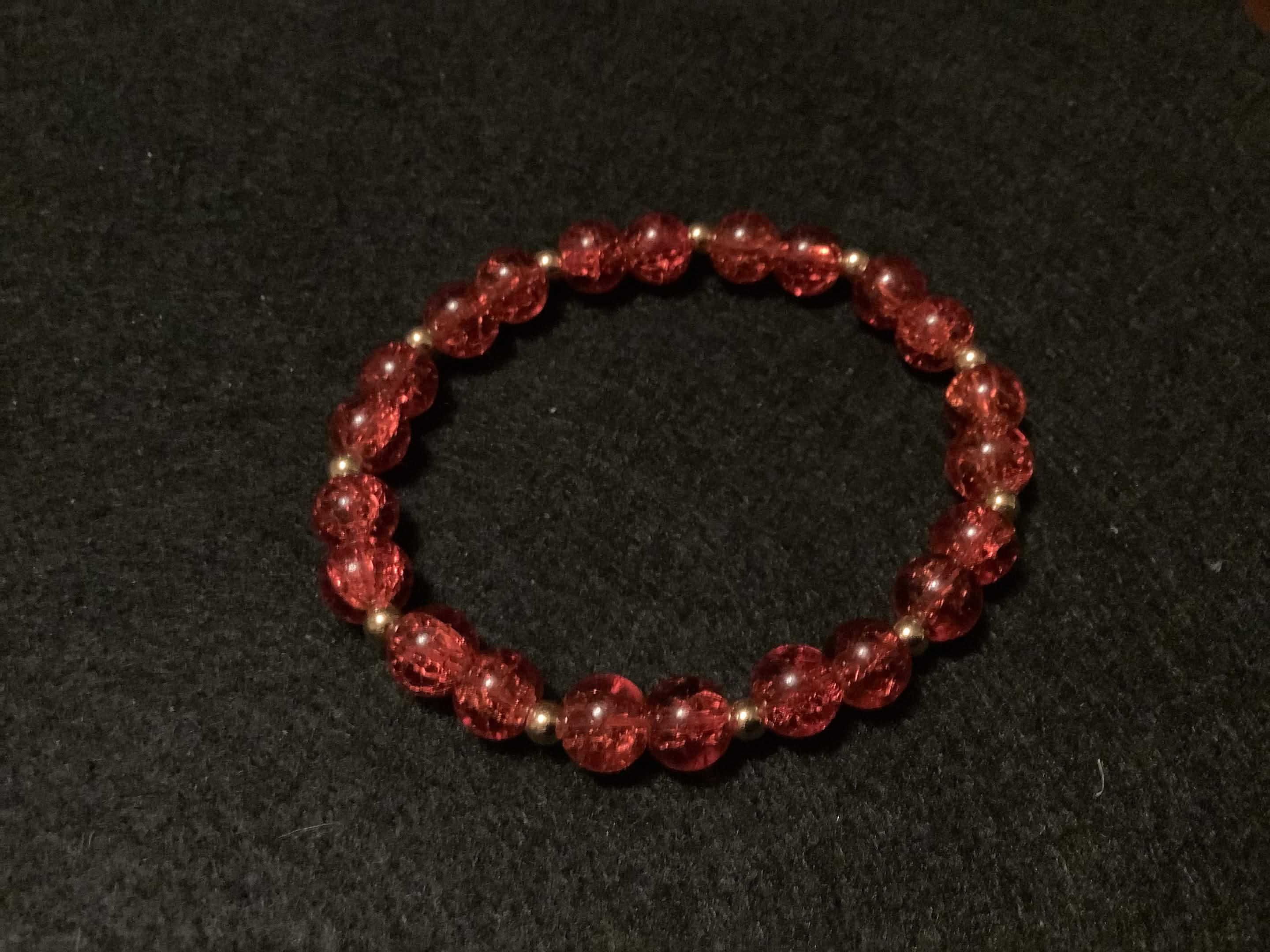 Bright Red Bracelet with Gold Spacers (7.5)