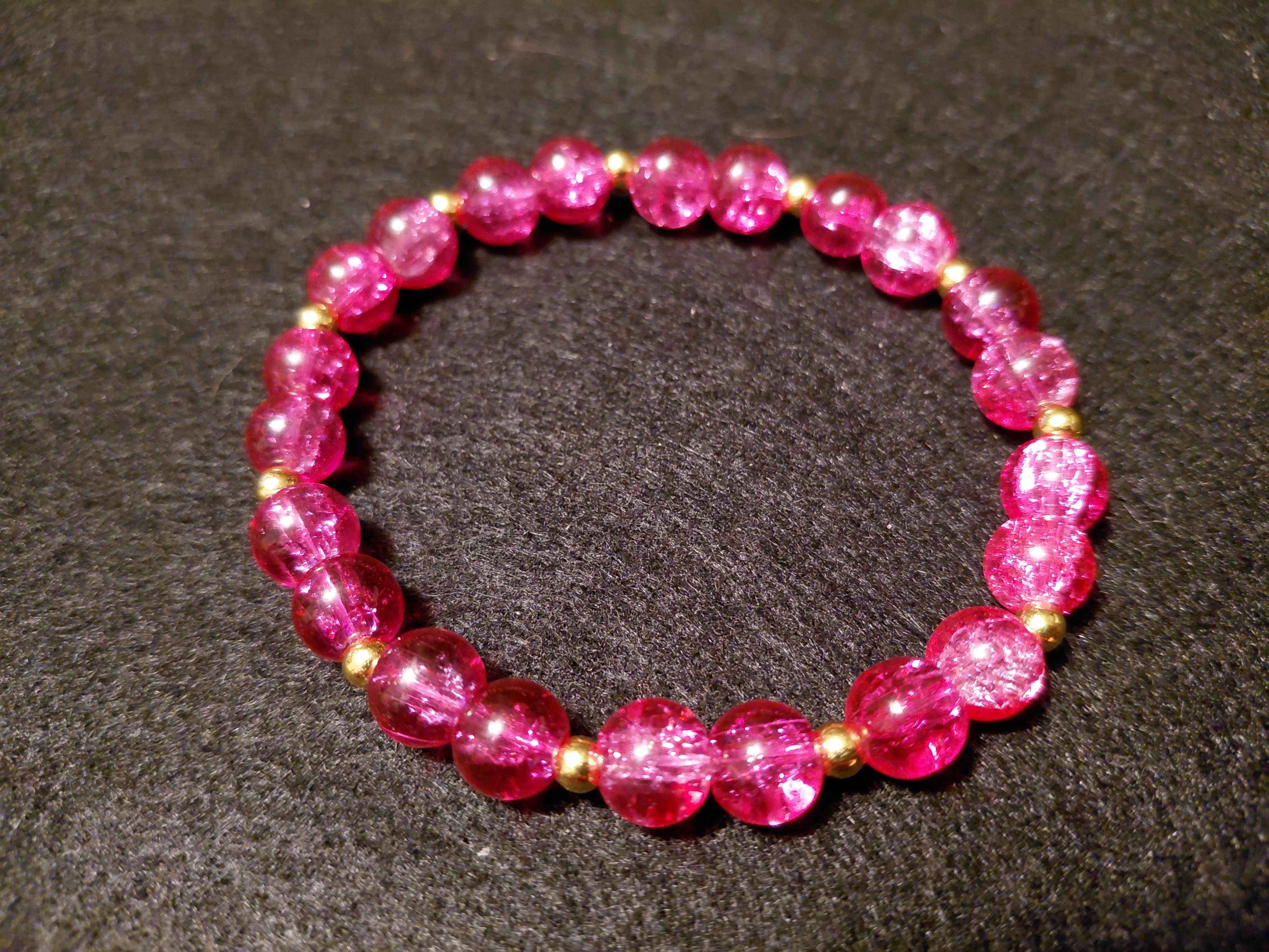 Hot Pink Bracelet with Glitter and Gold Spacers (7.5)