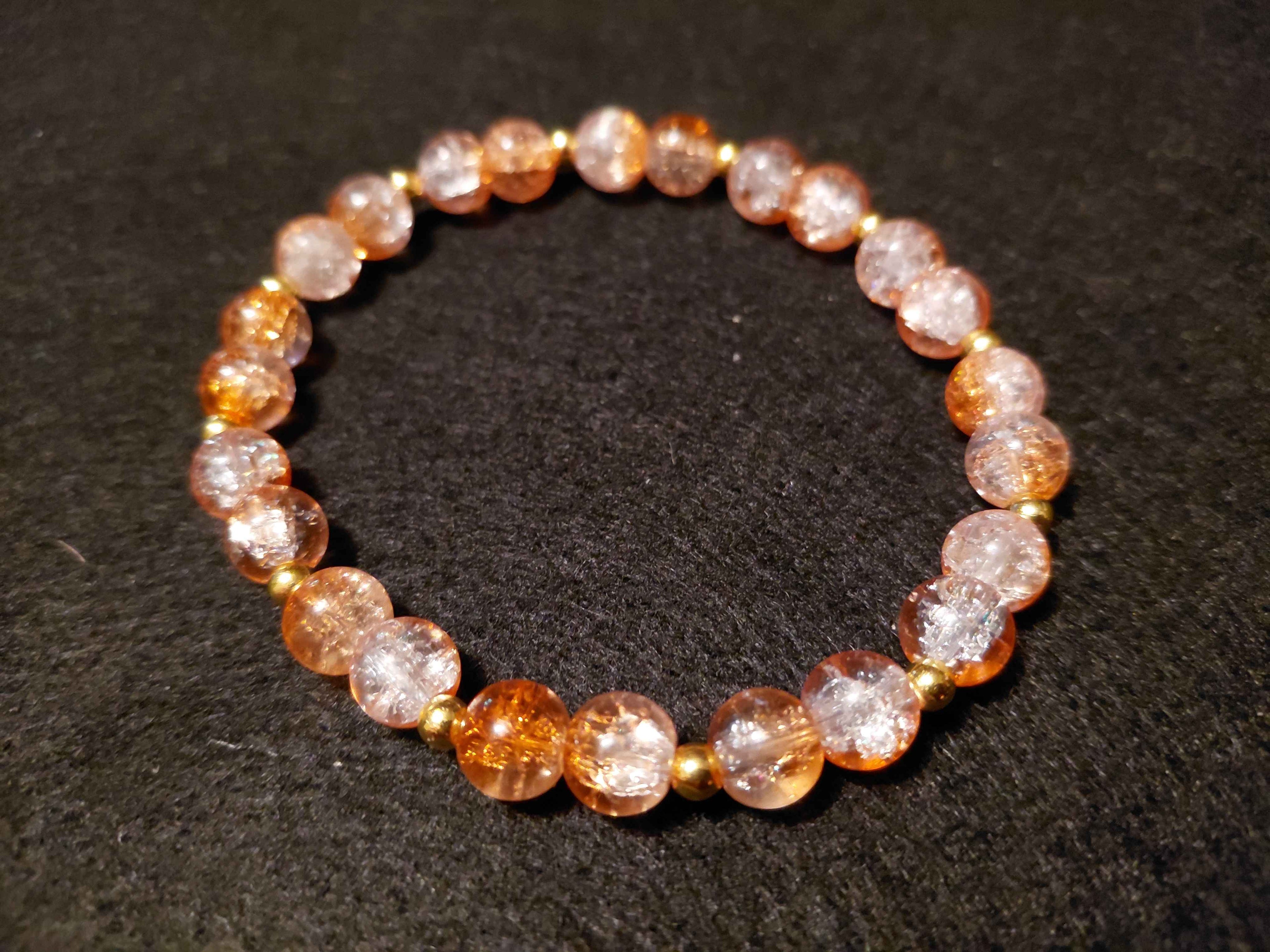 Orange Bracelet with Glitter and Gold Spacers (7.5)