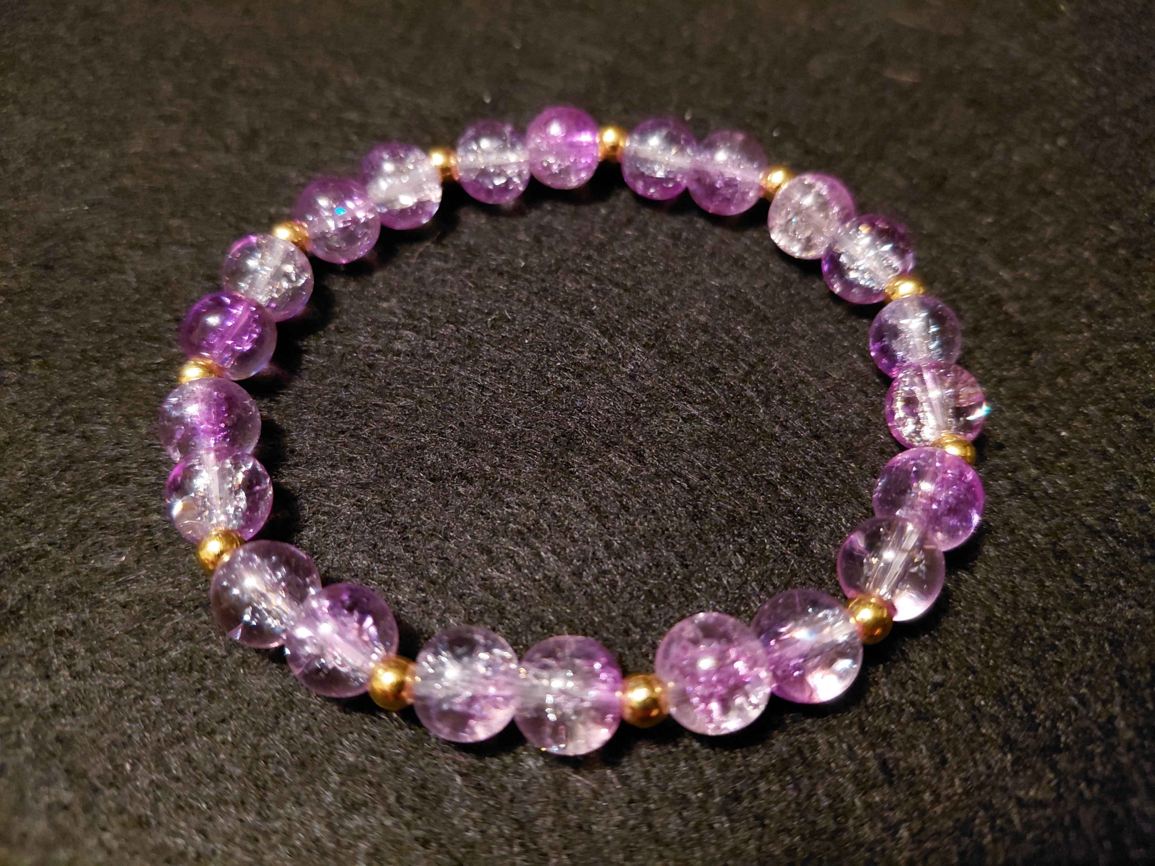 Light Purple Bracelet with Glitter and Gold Spacers (7.5)