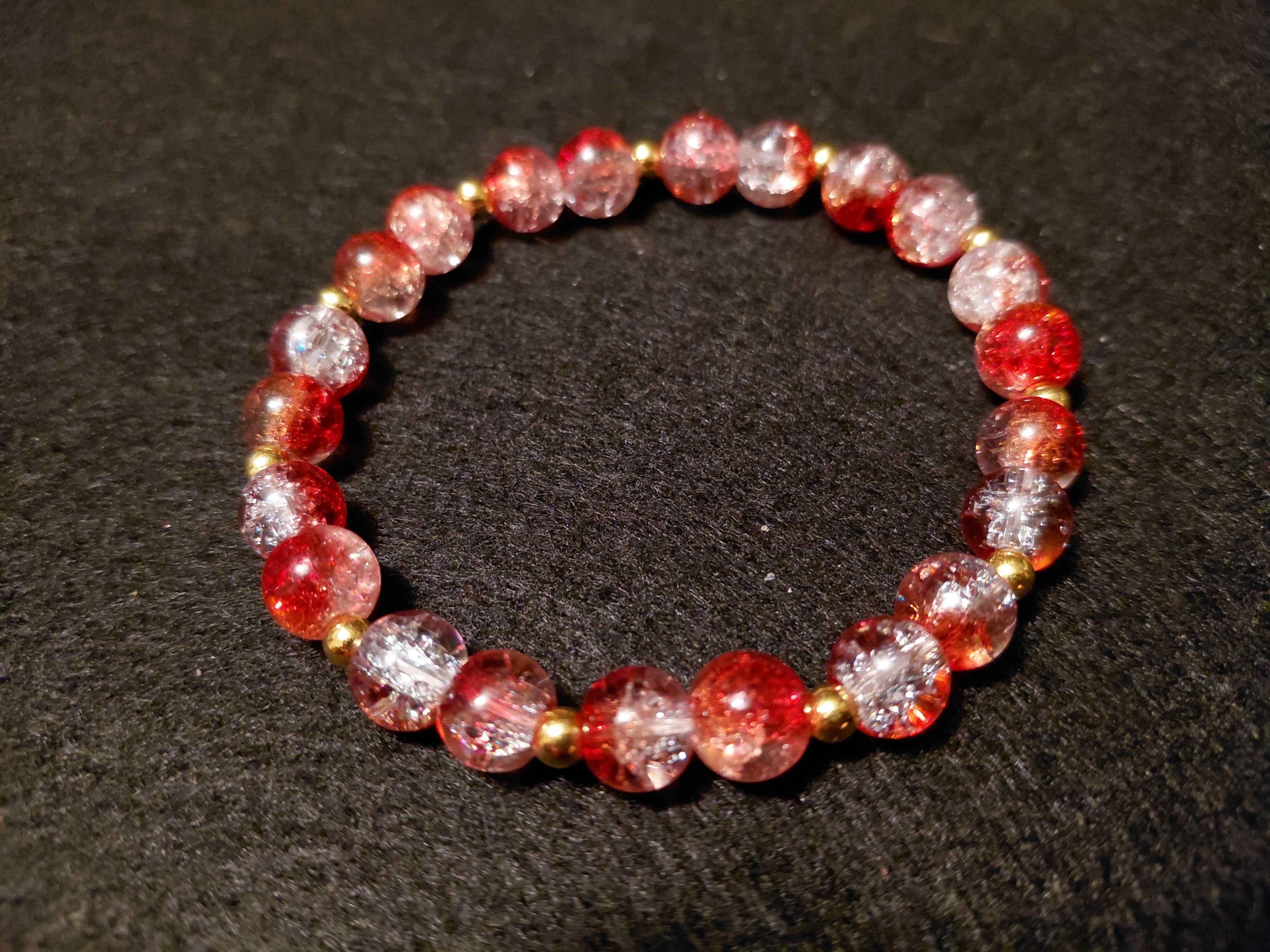 Red Bracelet with Glitter and Gold Spacers (7.5)