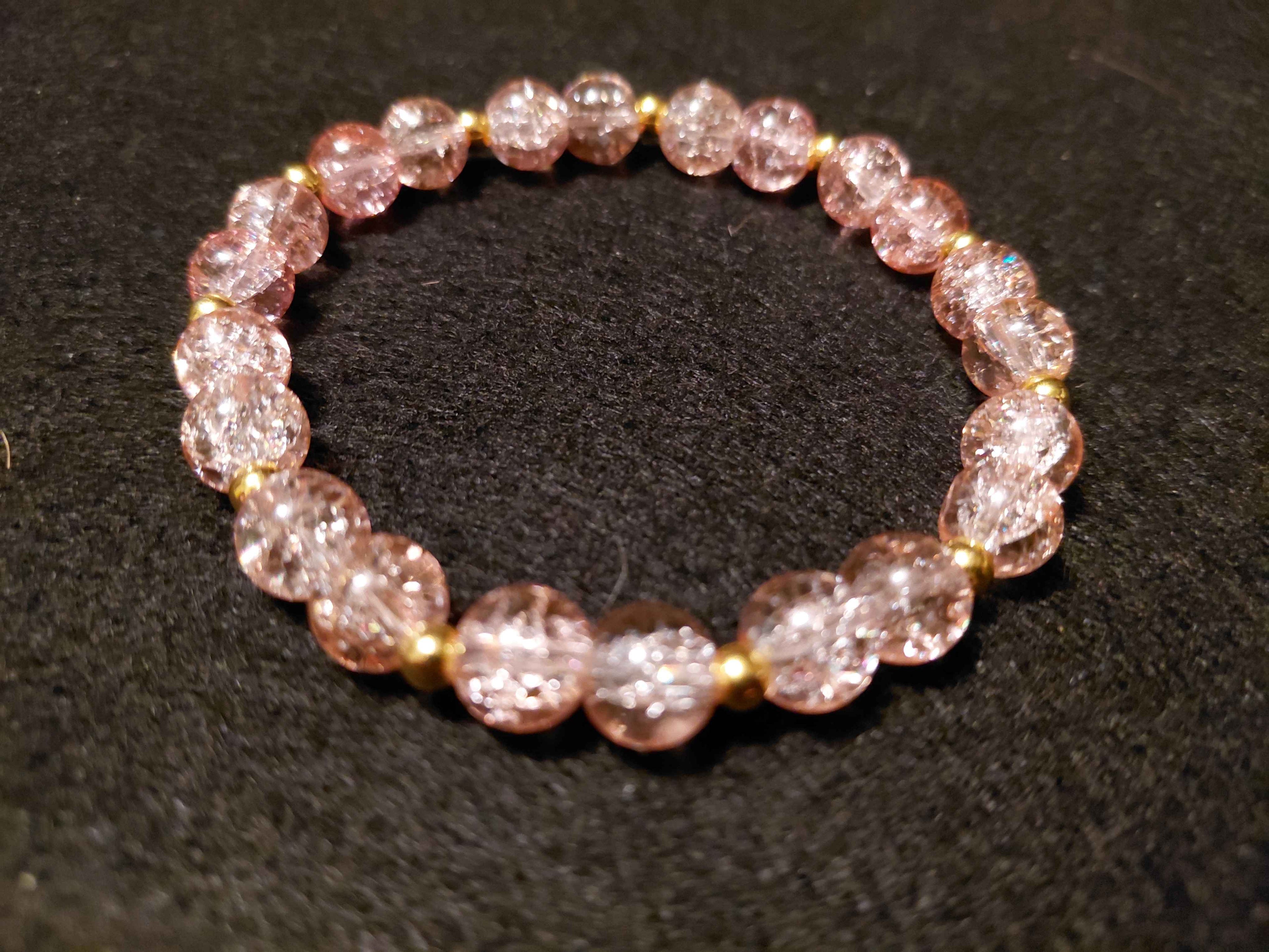 Peach Bracelet with Glitter and Gold Spacers (7.5)