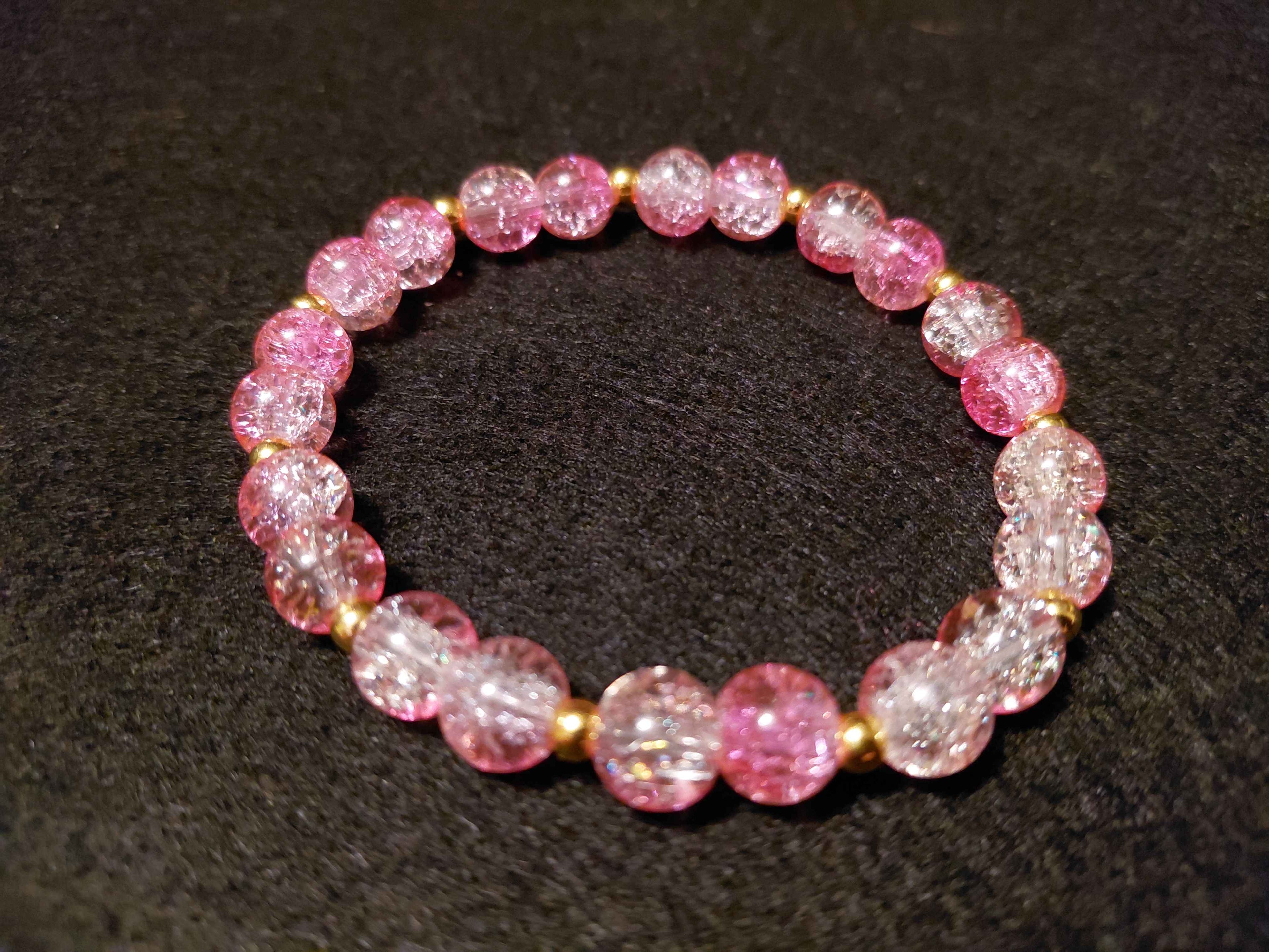Pink Bracelet with Glitter and Gold Spacers (7.5)
