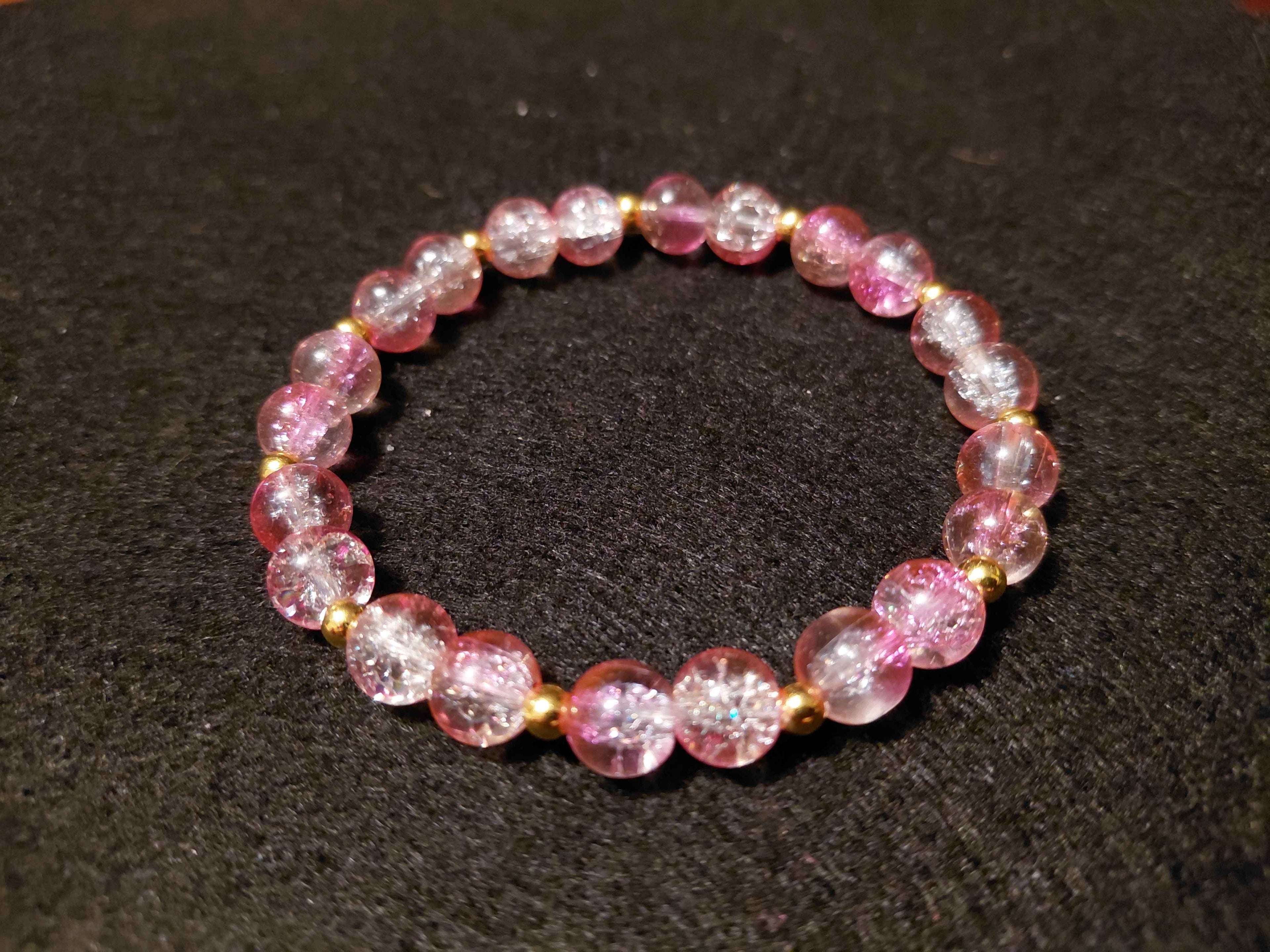 Pink Bracelet with Glitter and Gold Spacers (7.5)