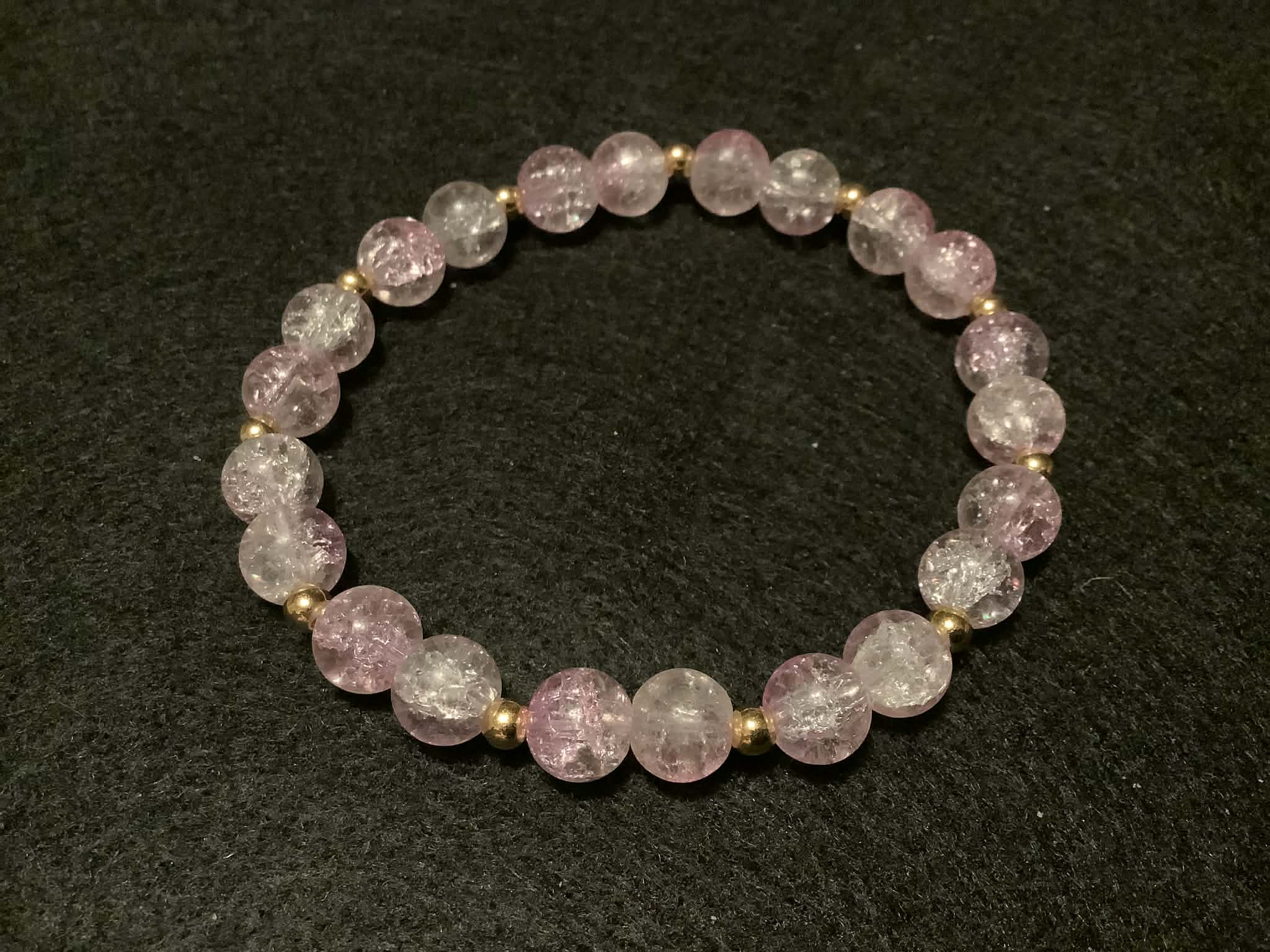 Light Pink Bracelet with Glitter and Gold Spacers (7.5)