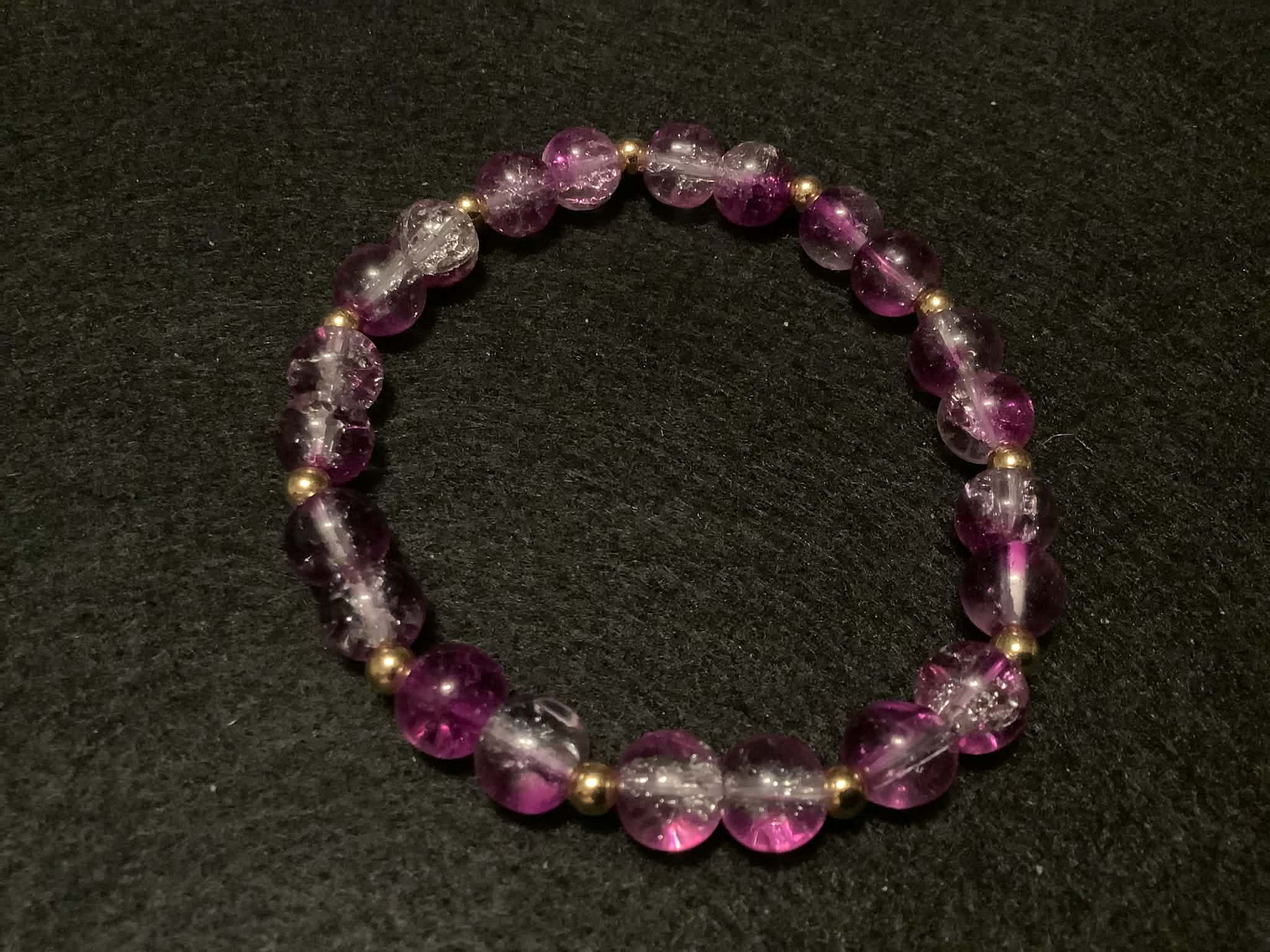 Purple Bracelet with Glitter and Gold Spacers (7.5)