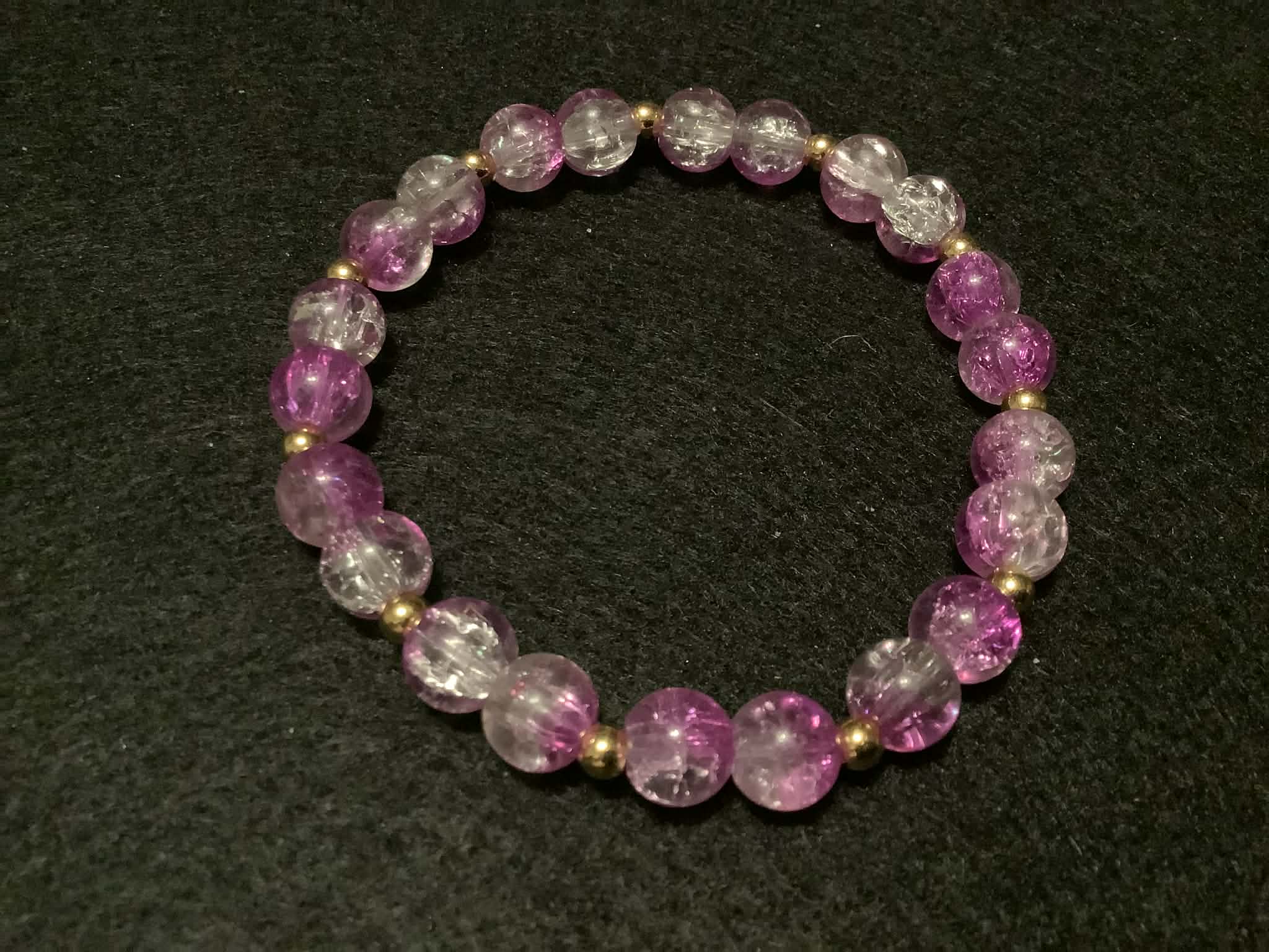 Pink Bracelet with Glitter and Gold Spacers (7.5)