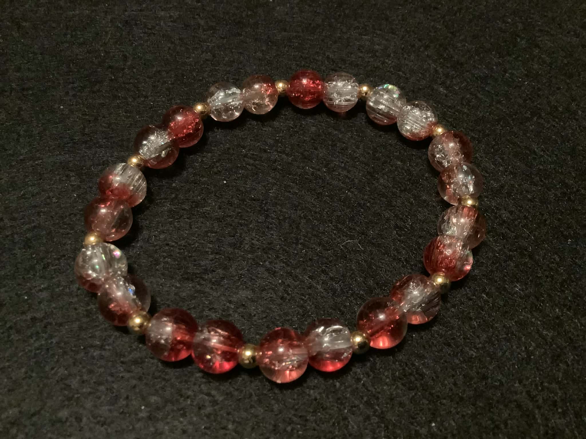 Bright Red Bracelet with Glitter and Gold Spacers (7.5)