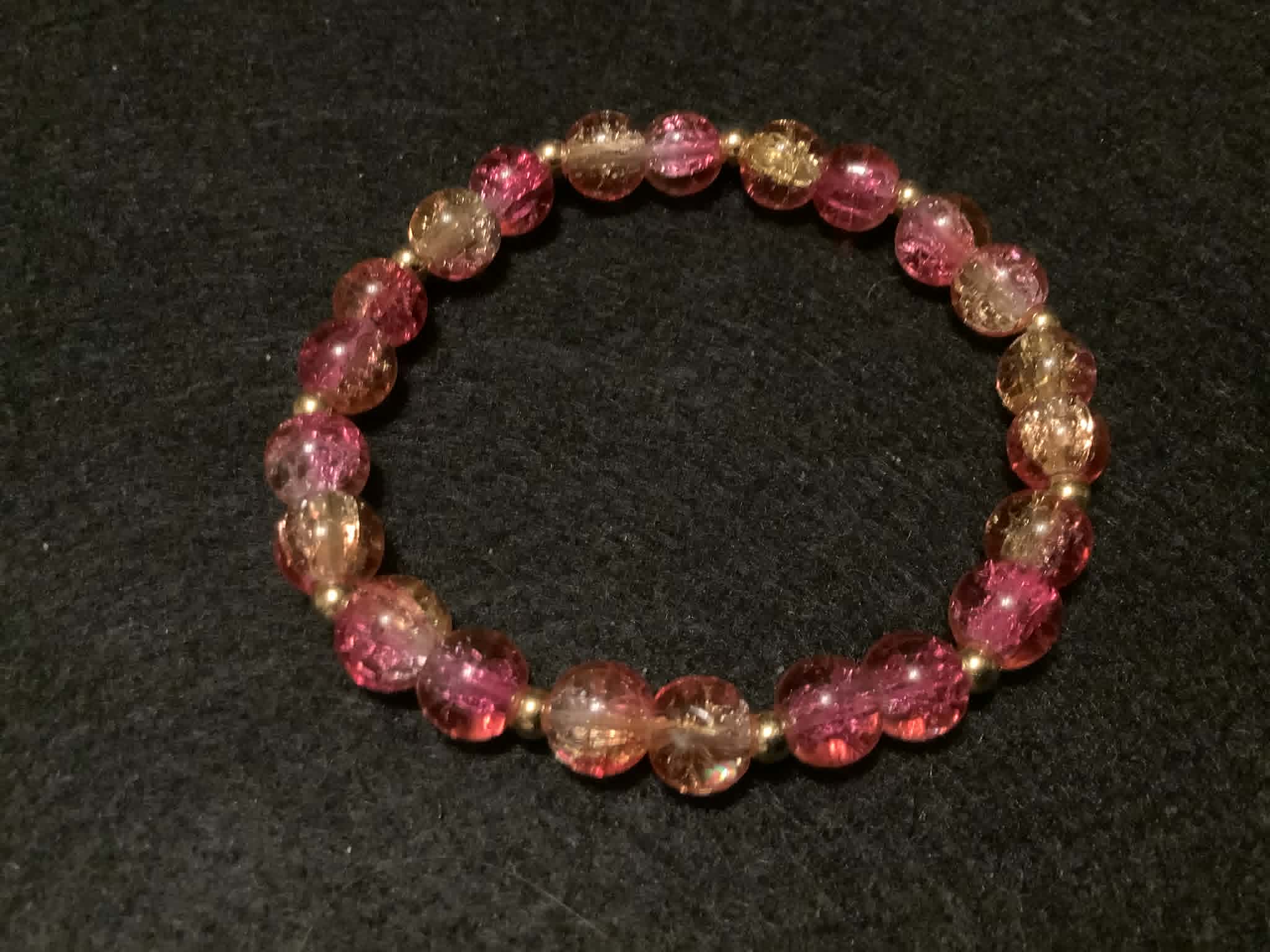 Red and Orange Bracelet with Glitter and Gold Spacers (7.5)