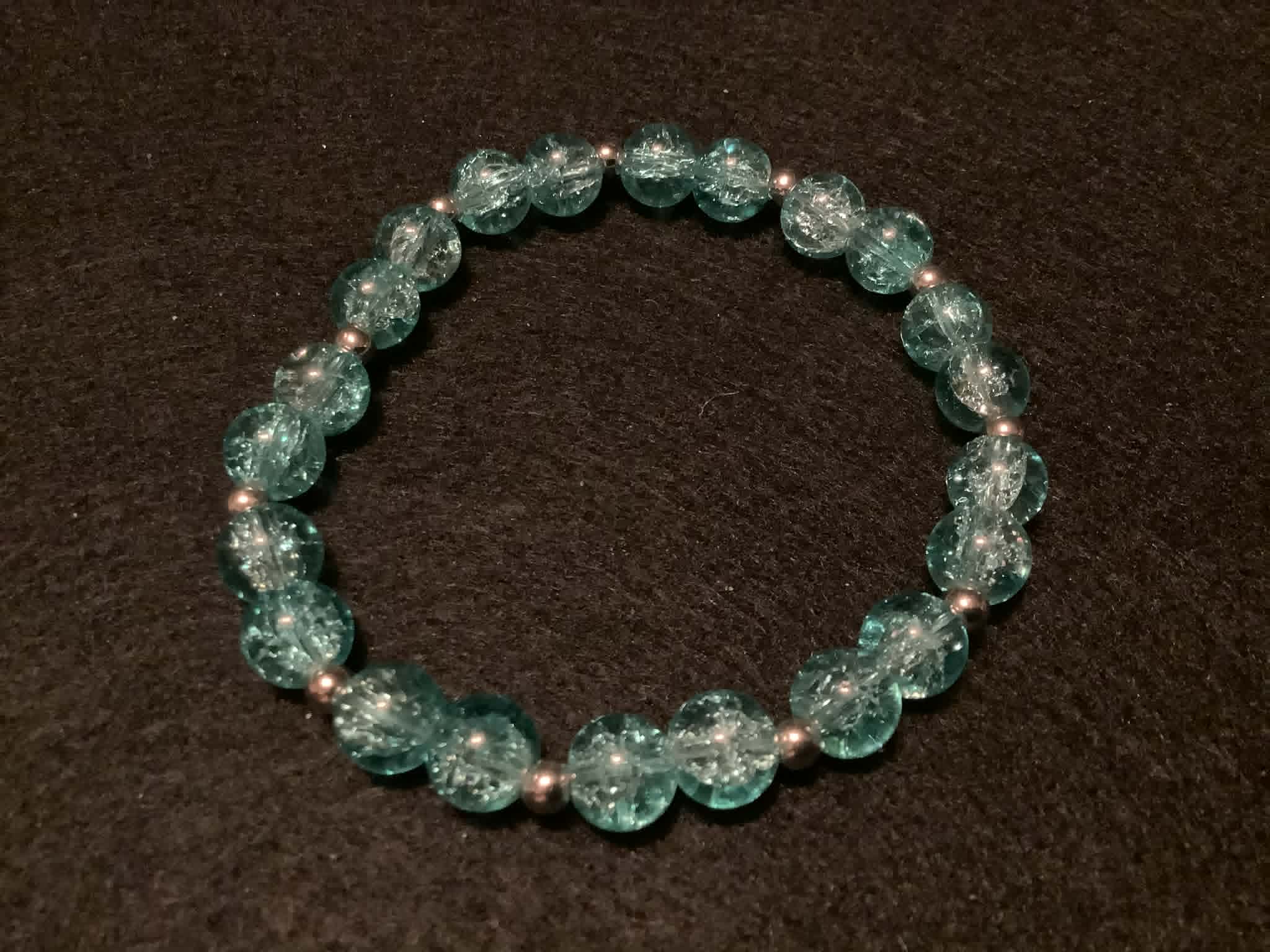 Bright Blue Bracelet with Glitter and Silver Spacers (7.5)