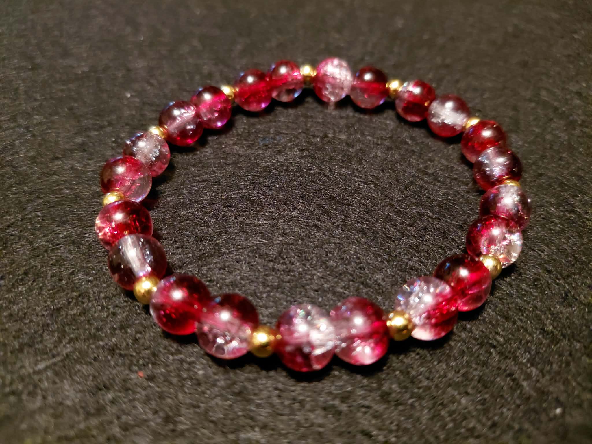 Dark Red Bracelet with Glitter and Gold Spacers (7.5)