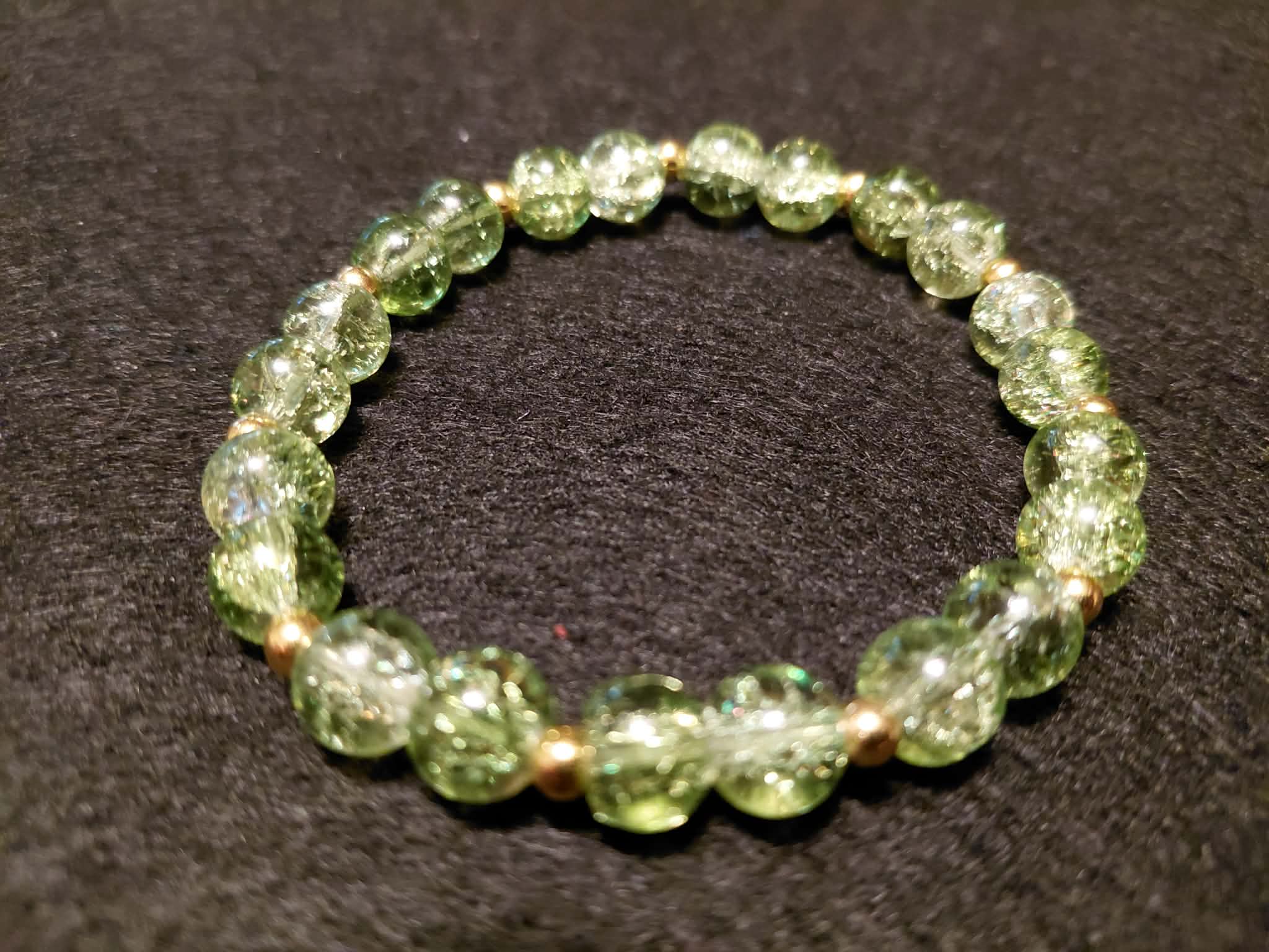 Lime Green Bracelet with Glitter and Gold Spacers (7.5)