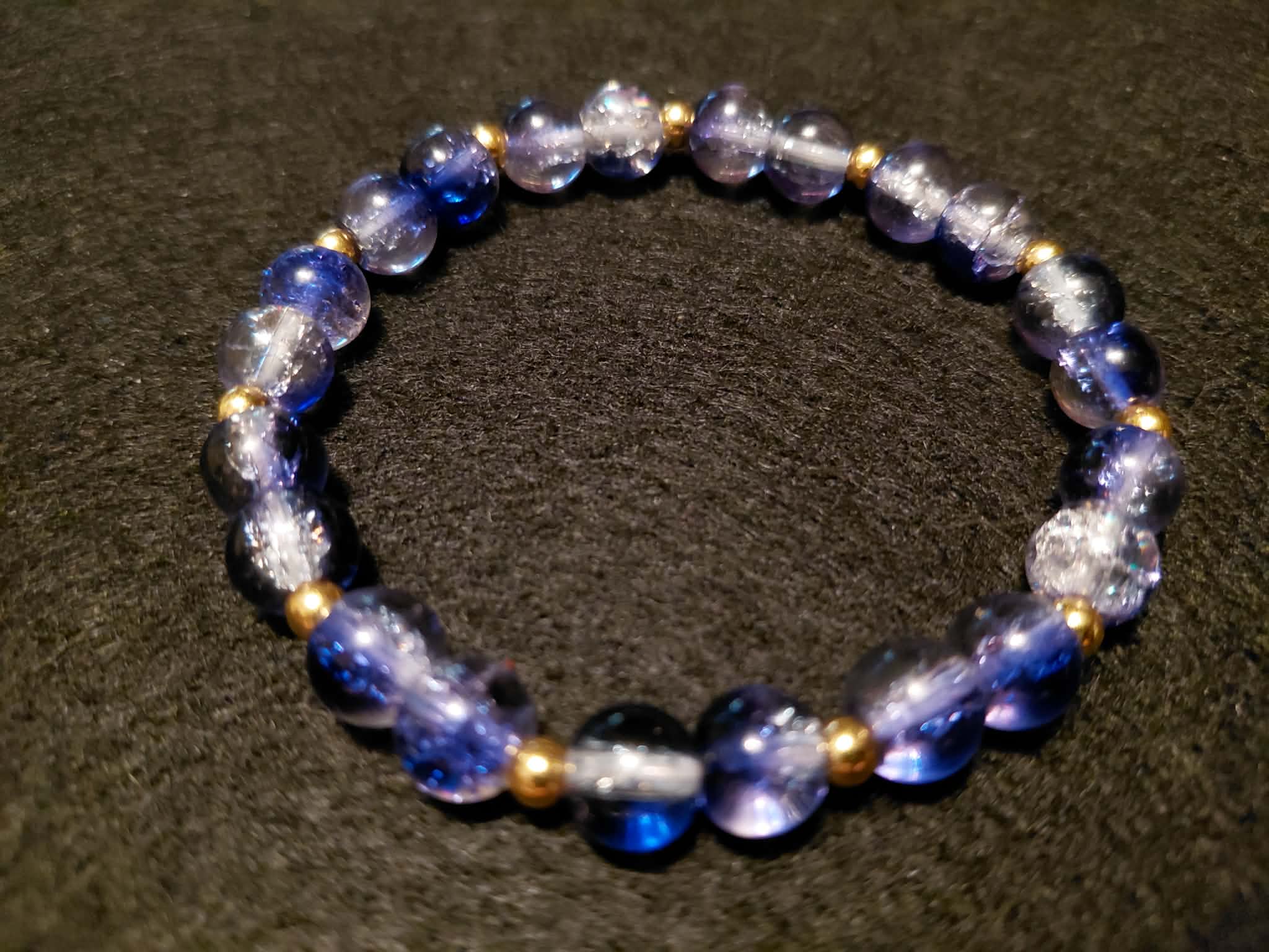 Dark Purple Bracelet with Glitter and Gold Spacers (7.5)