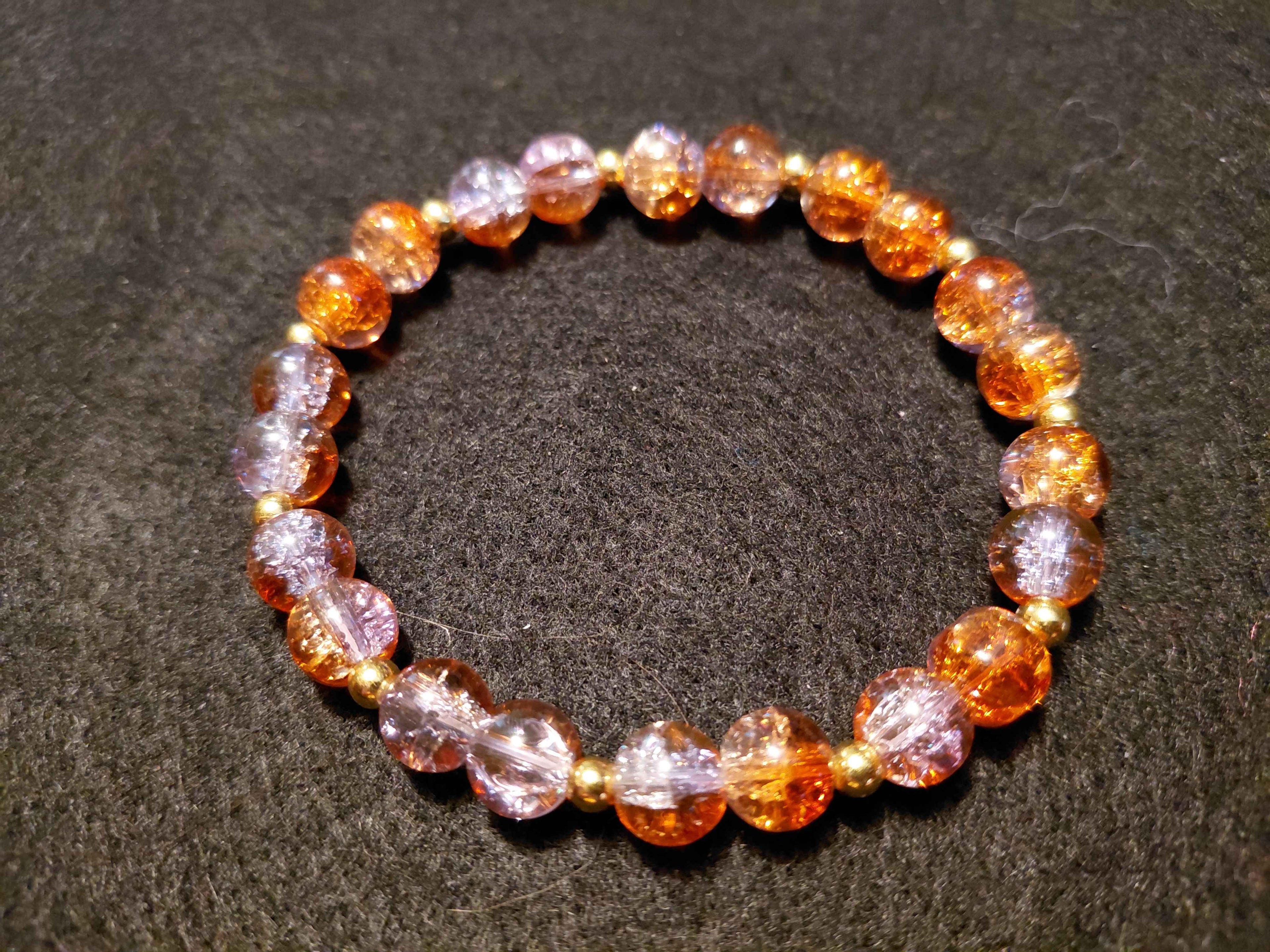Orange and Purple Bracelet with Glitter and Gold Spacers (7.5)