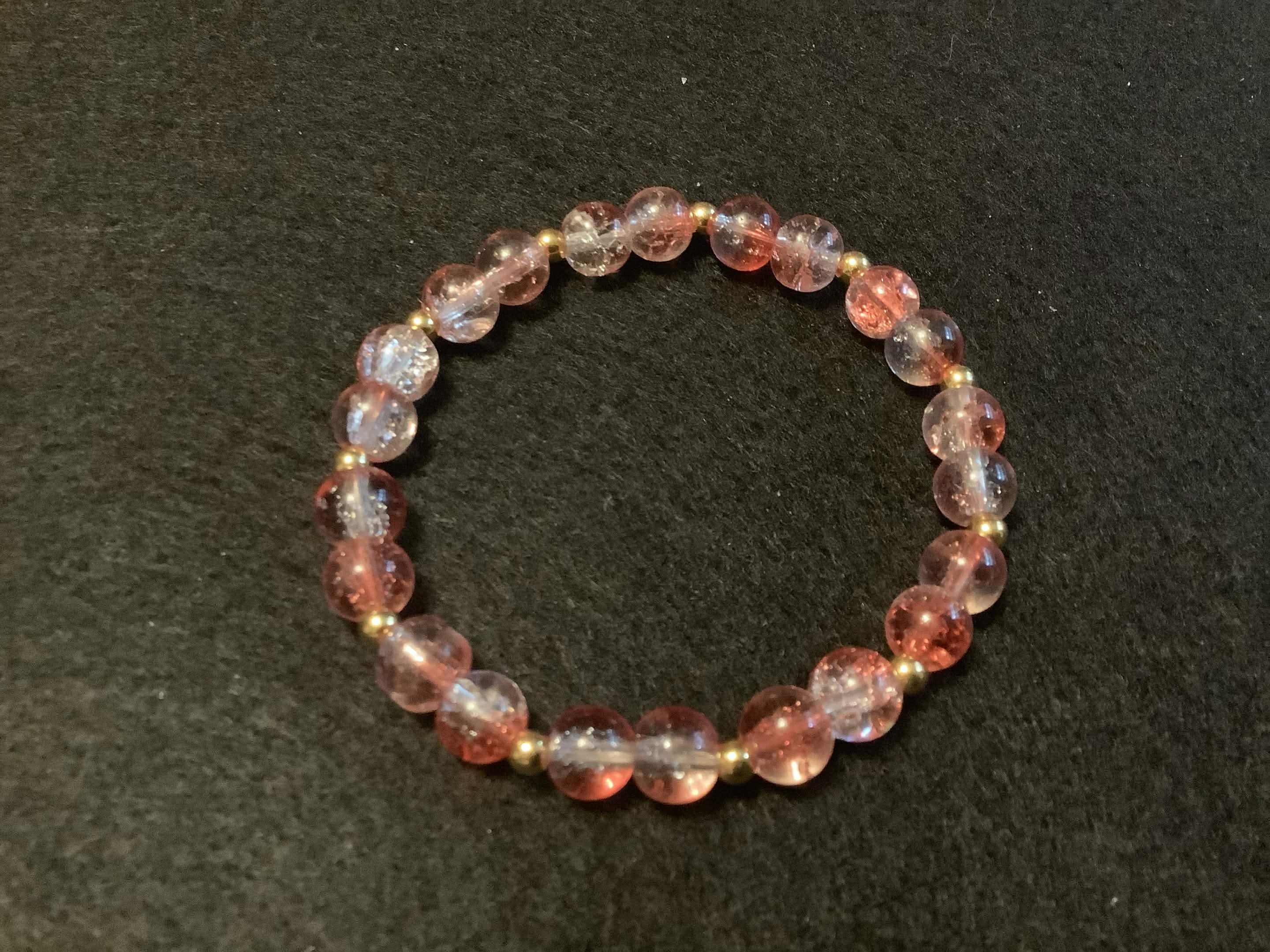 Orange and White Bracelet with Glitter and Gold Spacers (7.5)