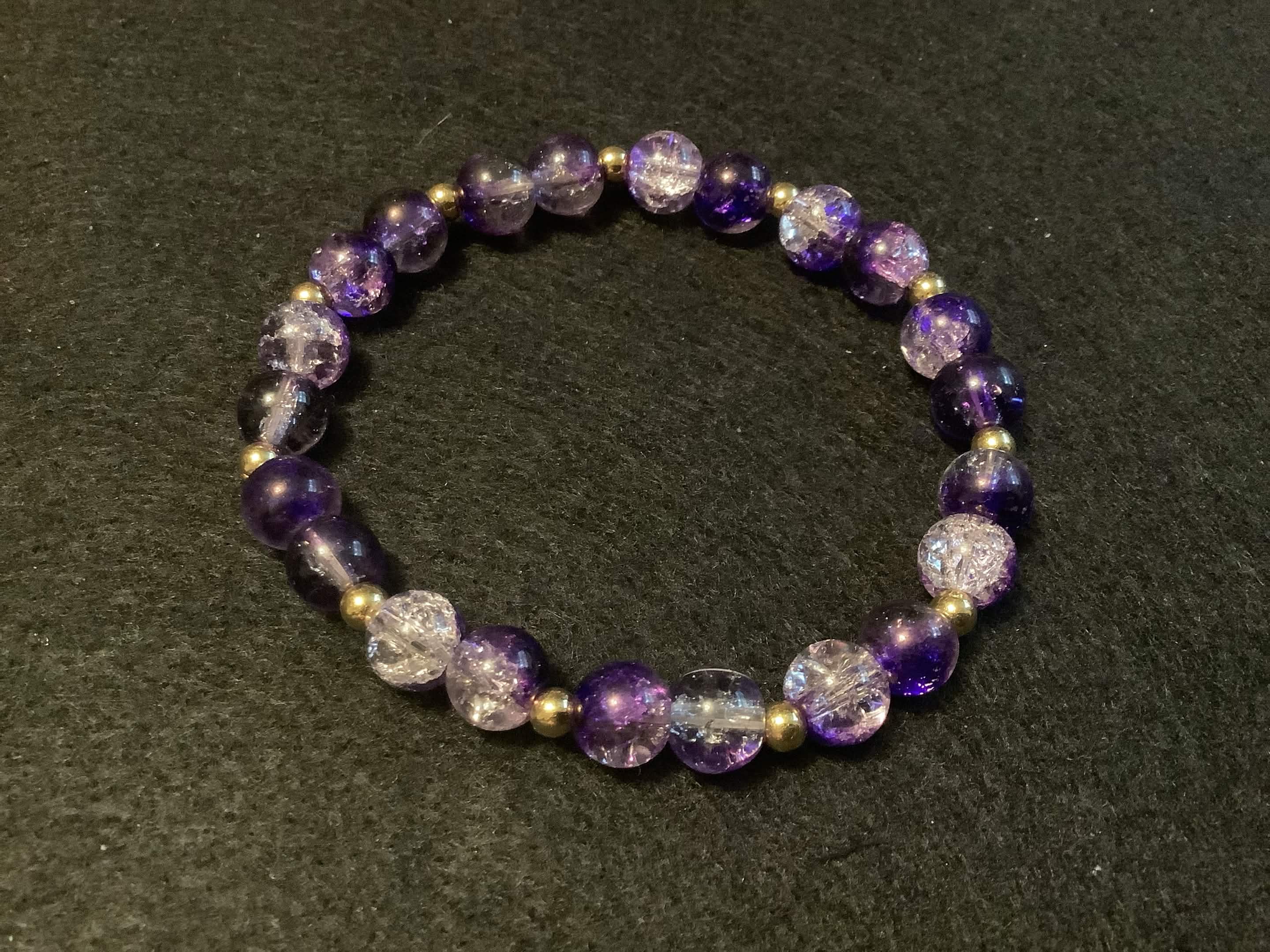 Purple Bracelet with Glitter and Gold Spacers (7.5)