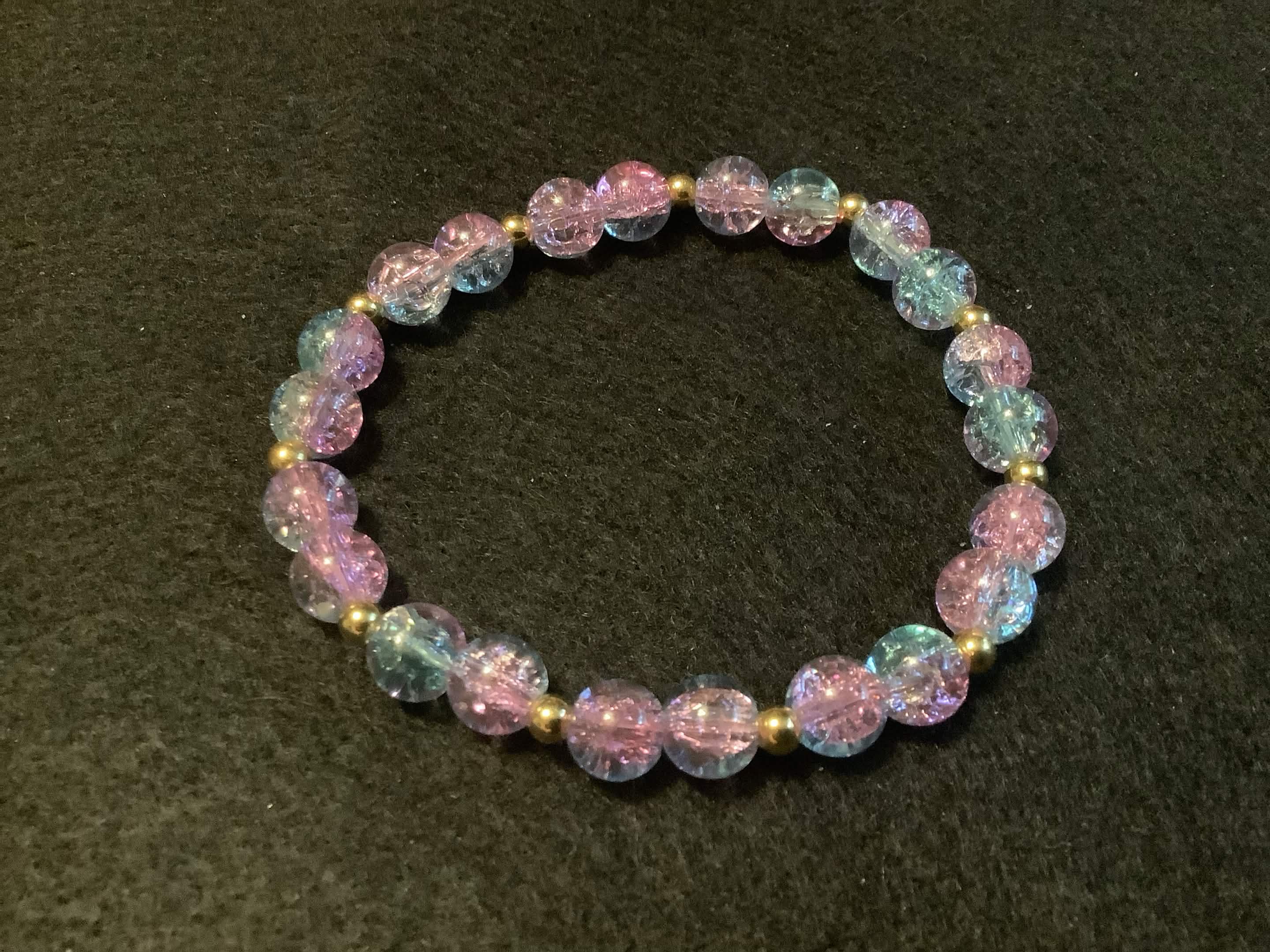 Aqua and Pink with Glitter and Gold Spacers (7.5)