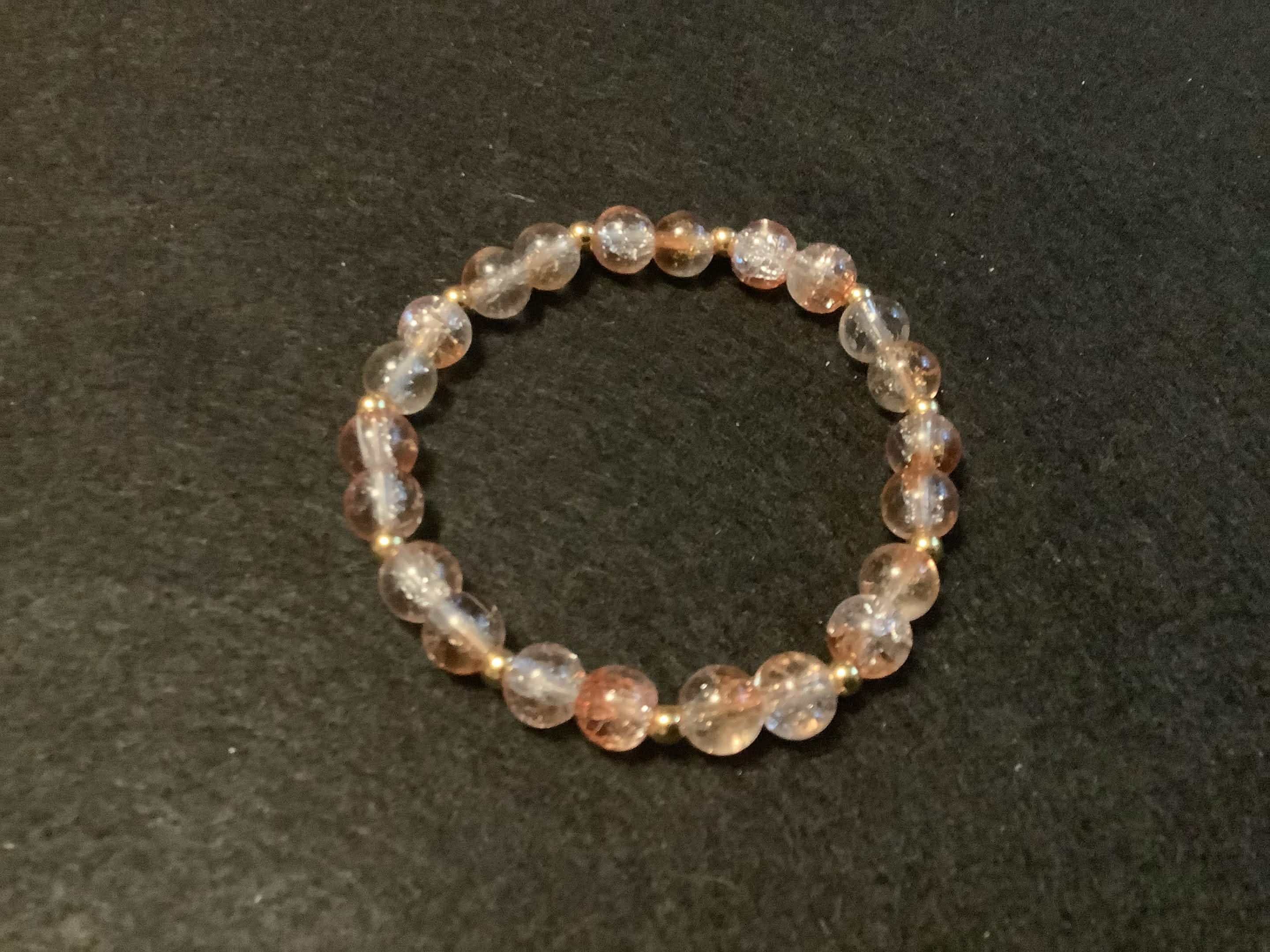 Light Orange Bracelet with Glitter and Gold Spacers (7.5)
