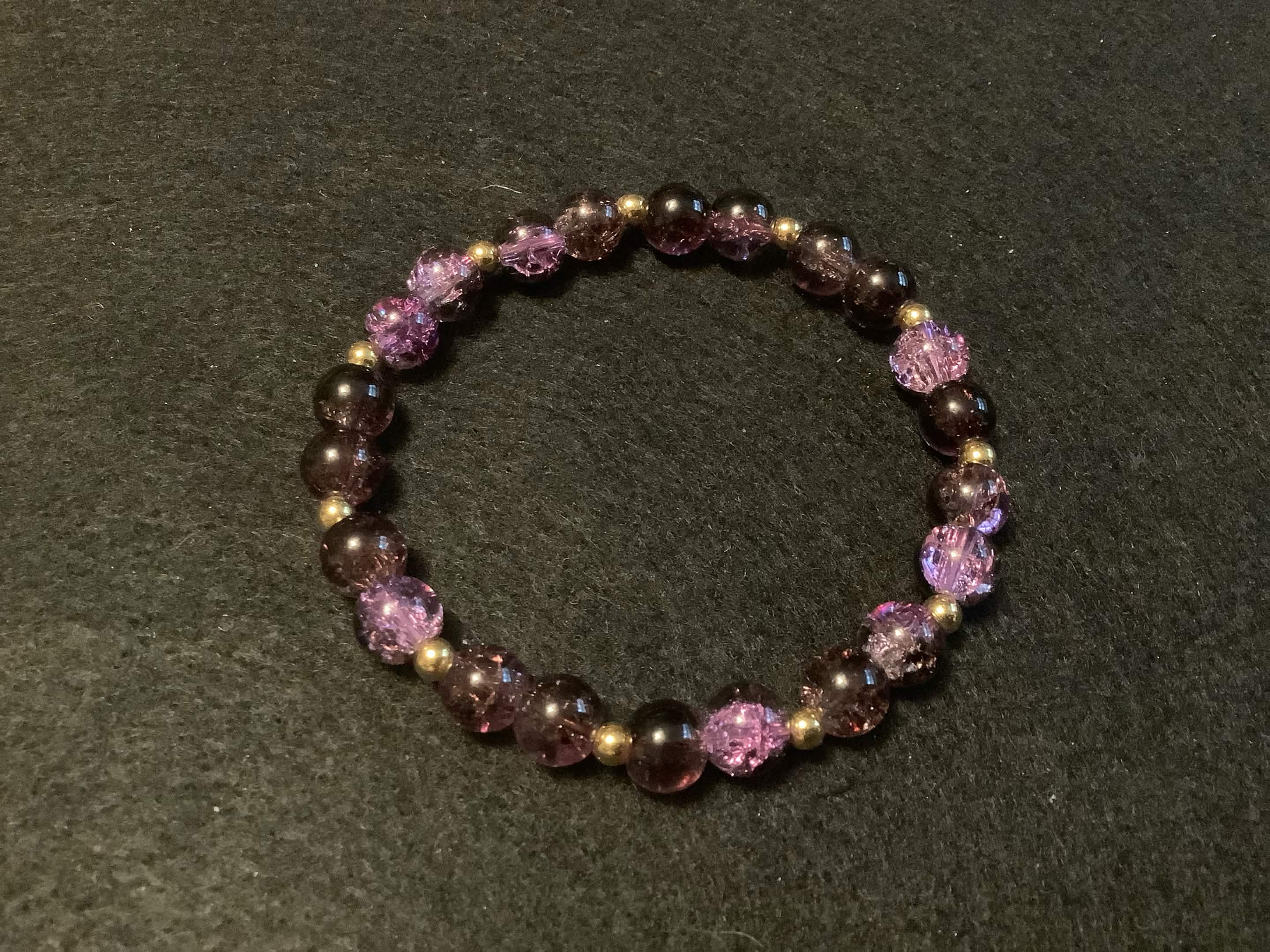 Dark Purple Bracelet with Glitter and Gold Spacers (7.5)