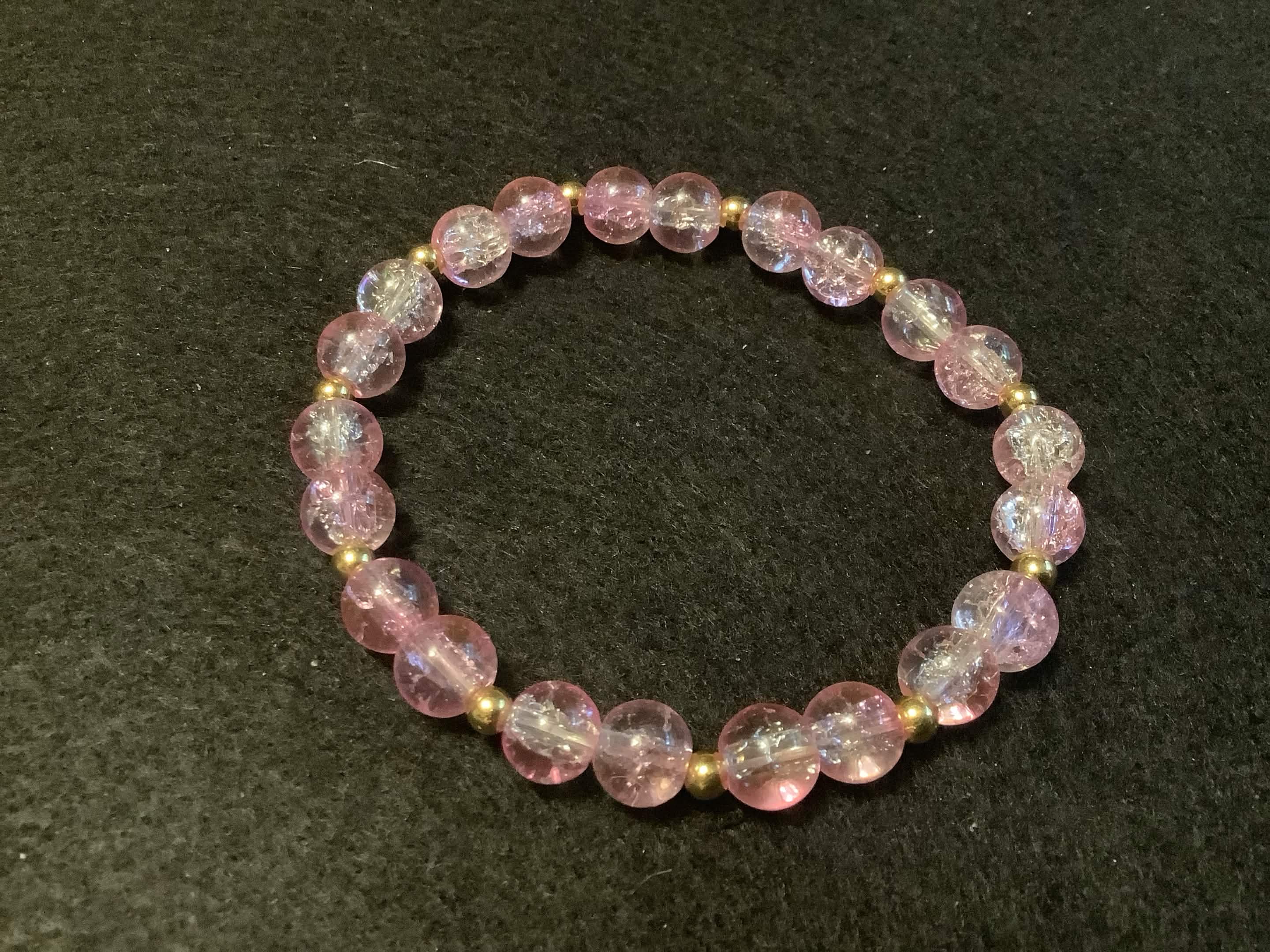 Light Pink Bracelet with Glitter and Gold Spacers (7.5)