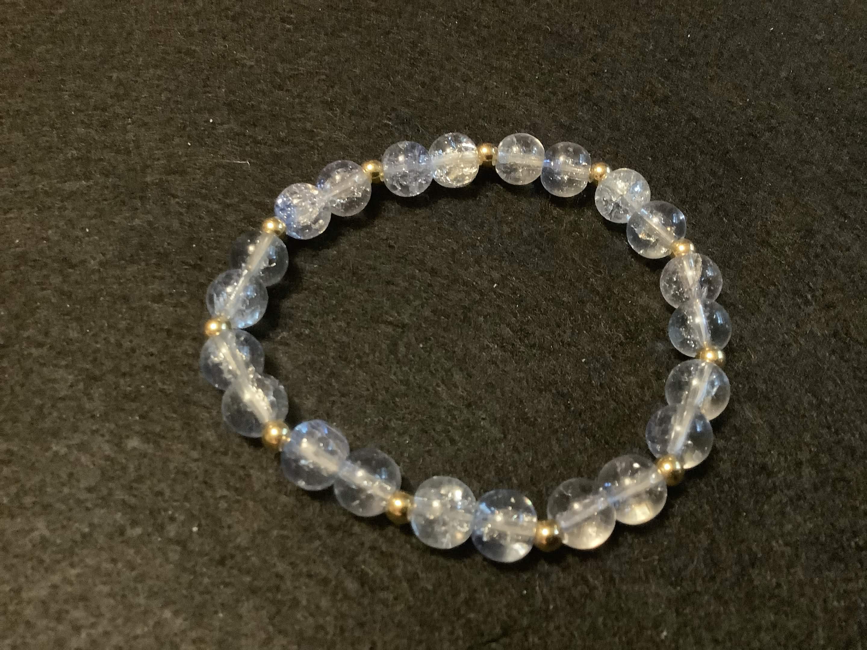 Light Blue Bracelet with Glitter and Gold Spacers (7.5)