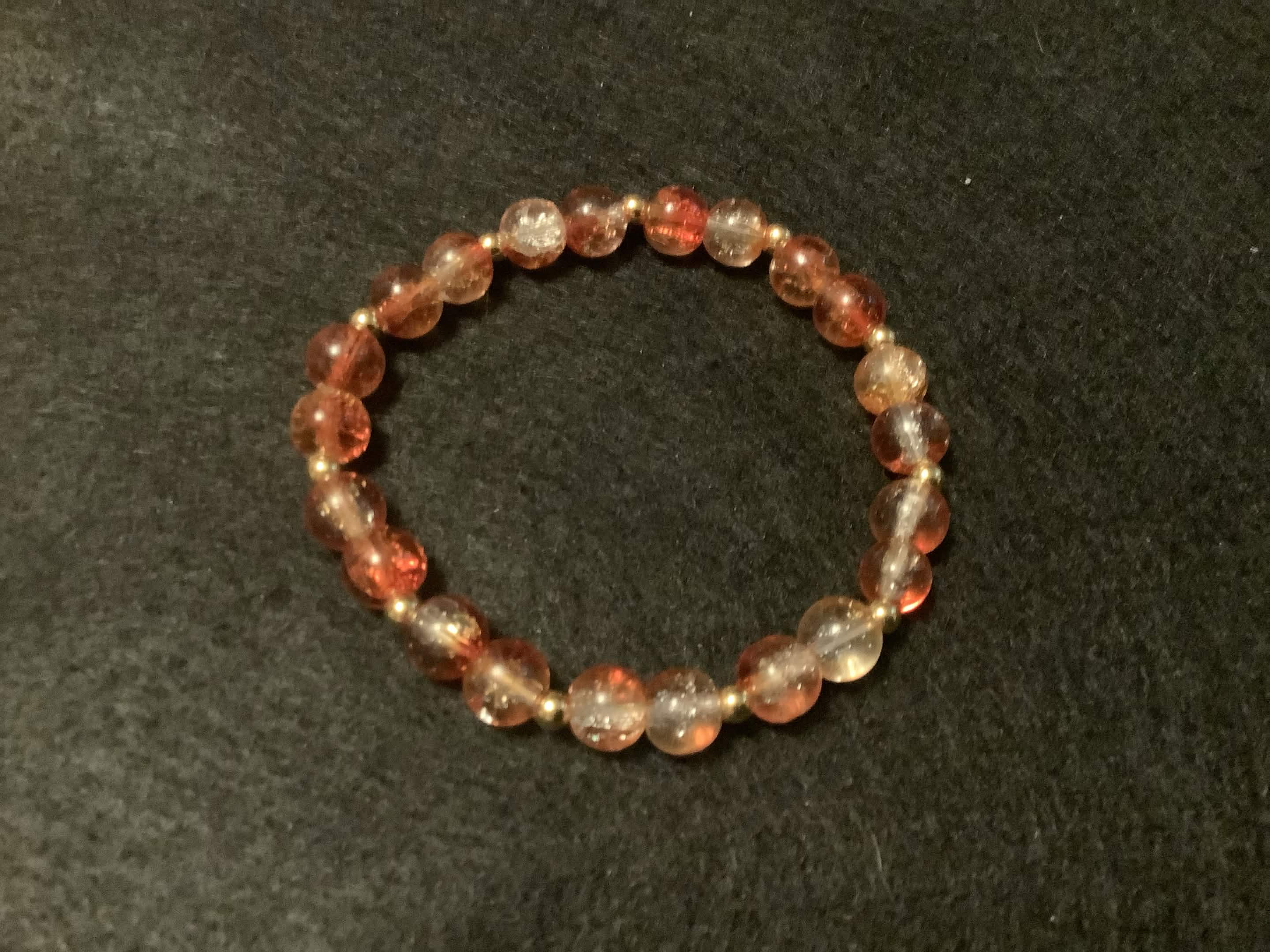 Orange Bracelet with Glitter and Gold Spacers (7.5)