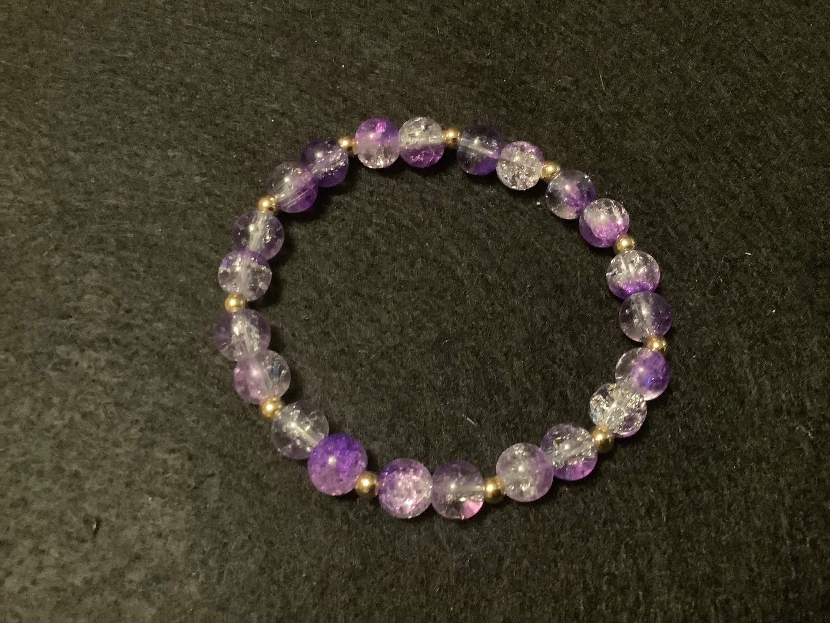 Purple Bracelet with Glitter and Gold Spacers (7.5)