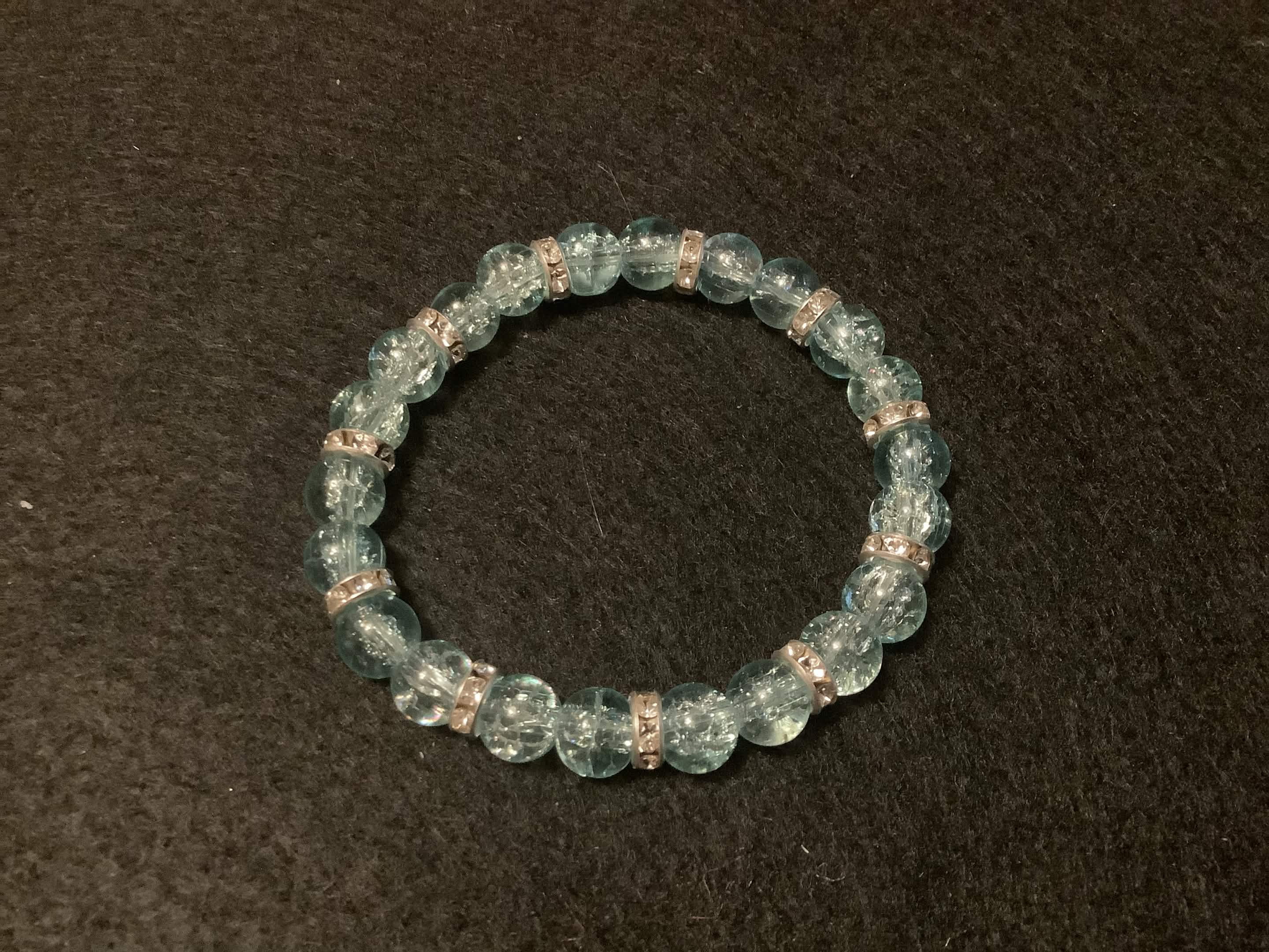 Aqua Bracelet with Glitter and Silver Spacers (7.5)