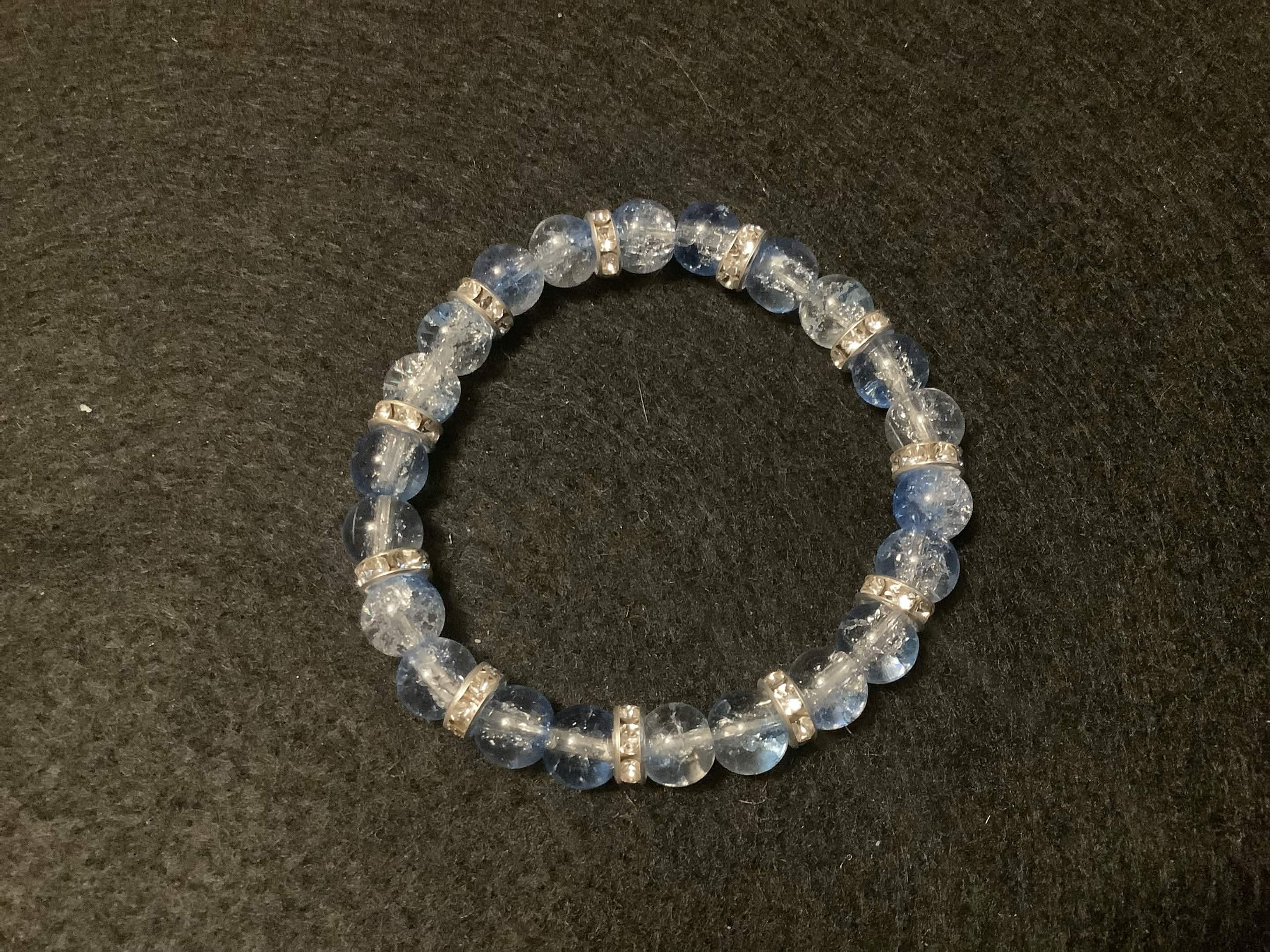 Blue Bracelet with Glitter and Silver Spacers (7.5)