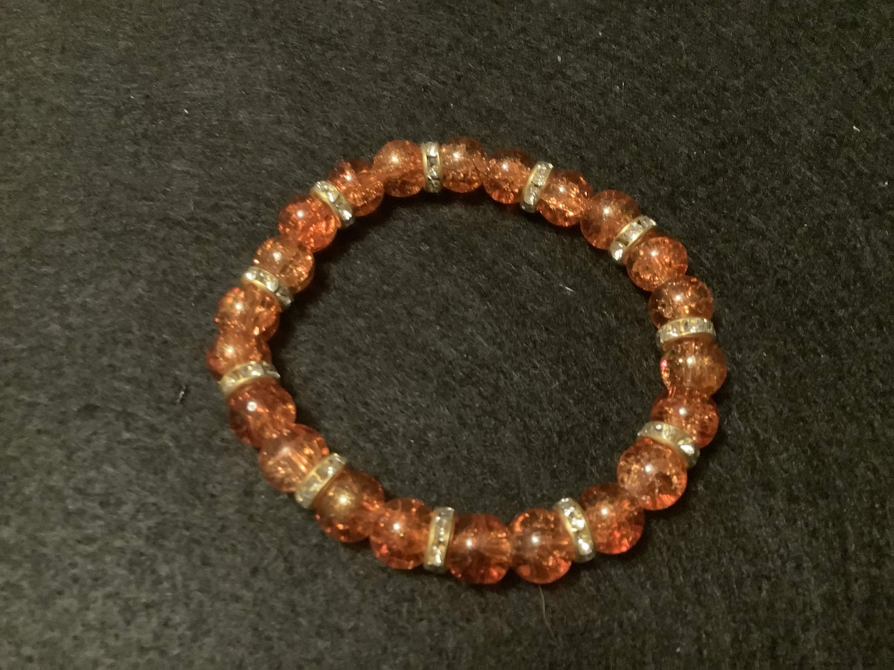 Dark Orange Bracelet with Glitter and Gold Spacers (7.5)