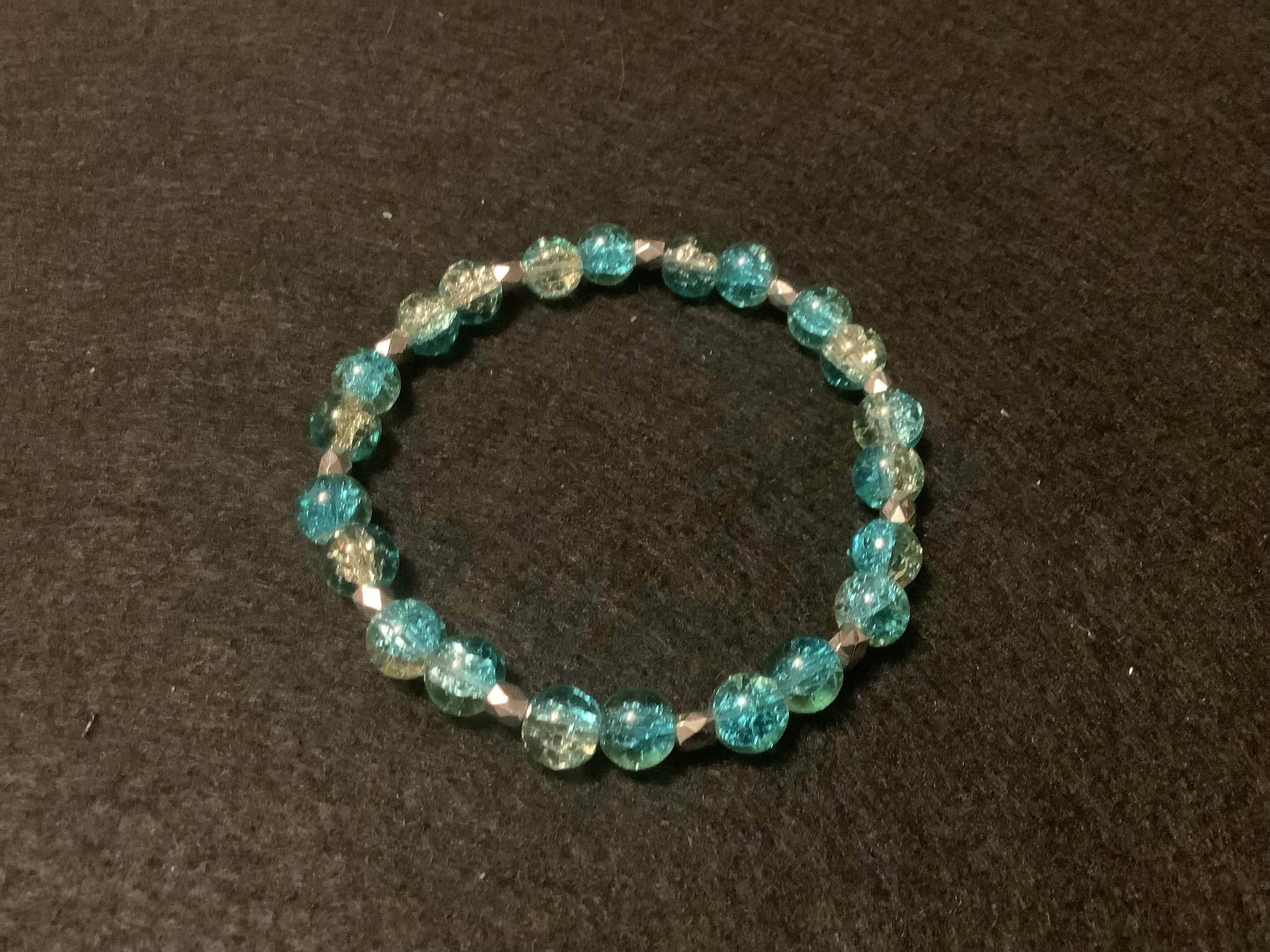 Blue and Green Bracelet with Glitter and Silver Spacers (8)