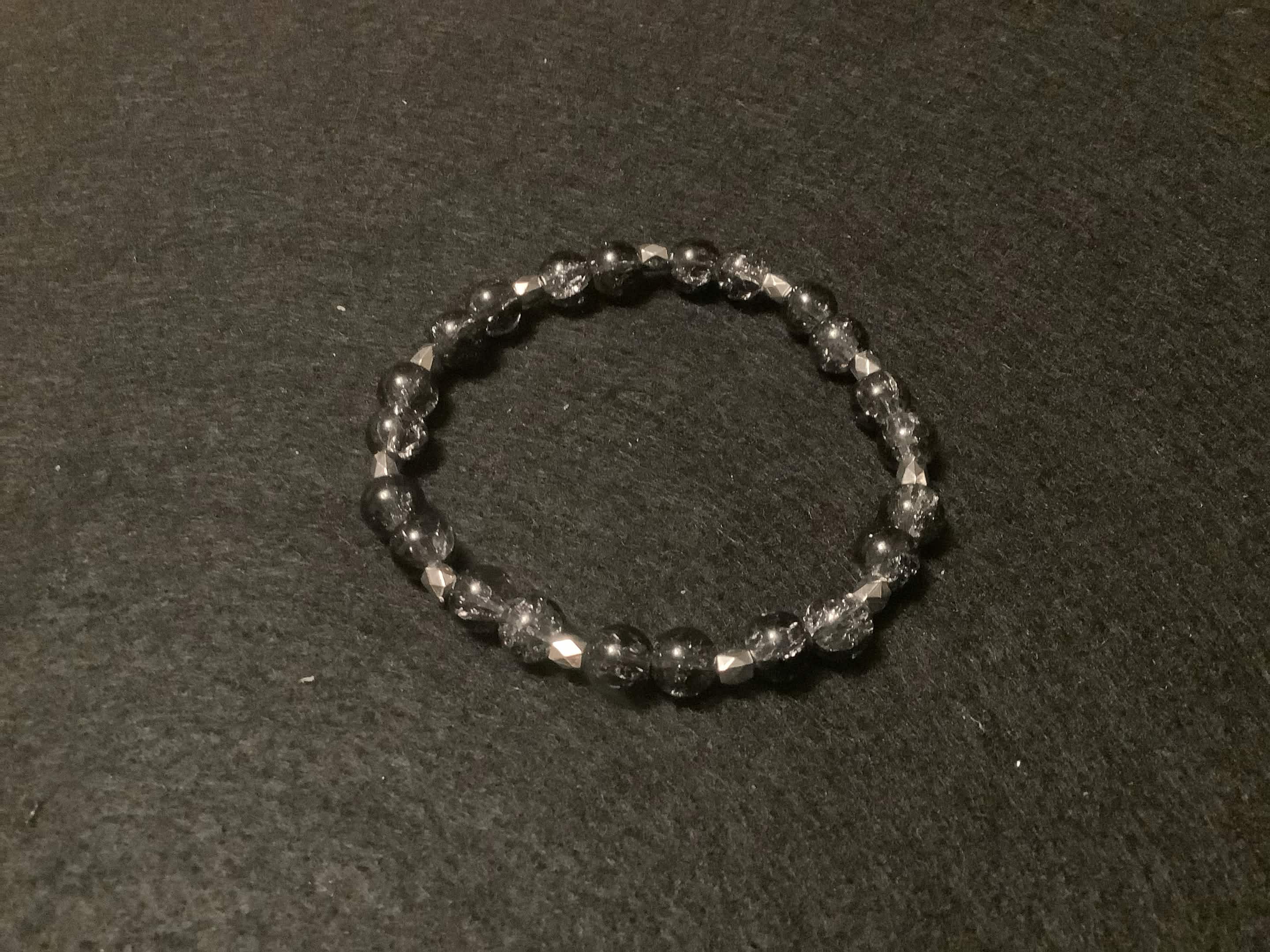 Black Bracelet with Glitter and Silver Spacers (8)